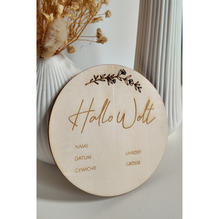 Geburtstafel "Hallo Welt" zum selbst beschriften