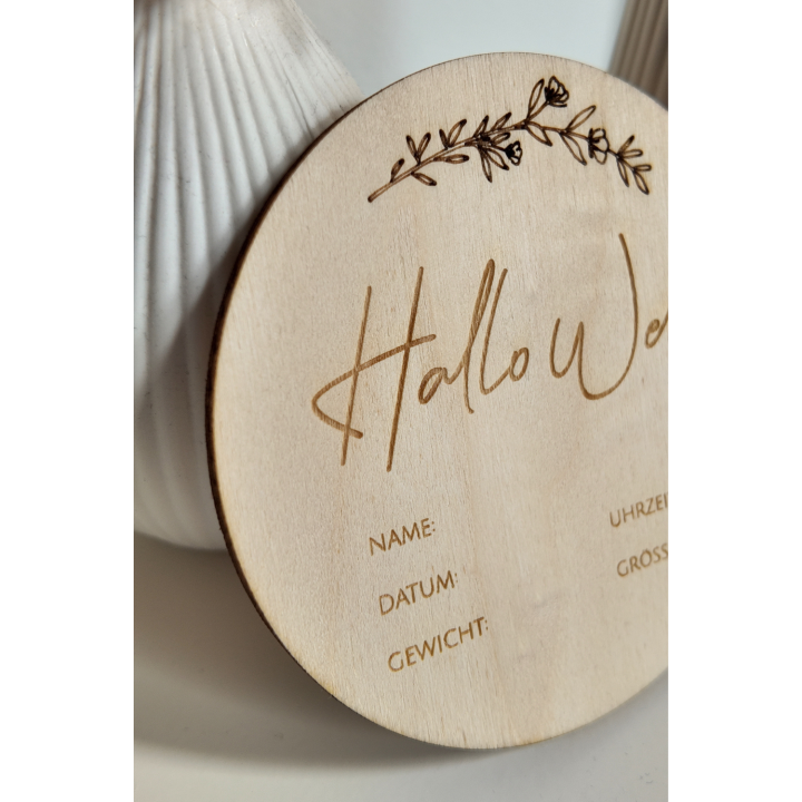 Geburtstafel "Hallo Welt" zum selbst beschriften