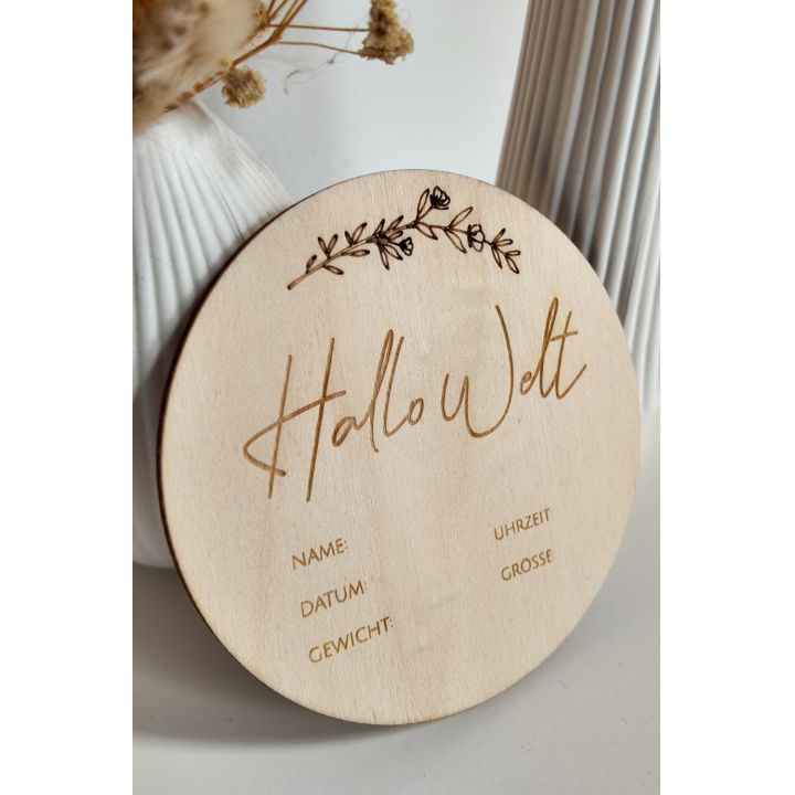 Geburtstafel "Hallo Welt" zum selbst beschriften