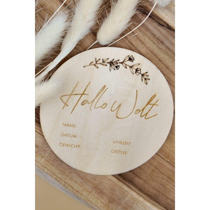 Geburtstafel "Hallo Welt" zum selbst beschriften